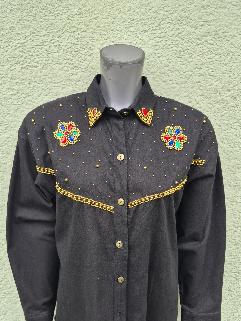 Jane Ashley (Thailand) Ladies Vintage Black Pure Cotton Embroidered Western Top